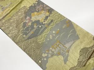 地紙に民家風景模様織出し袋帯